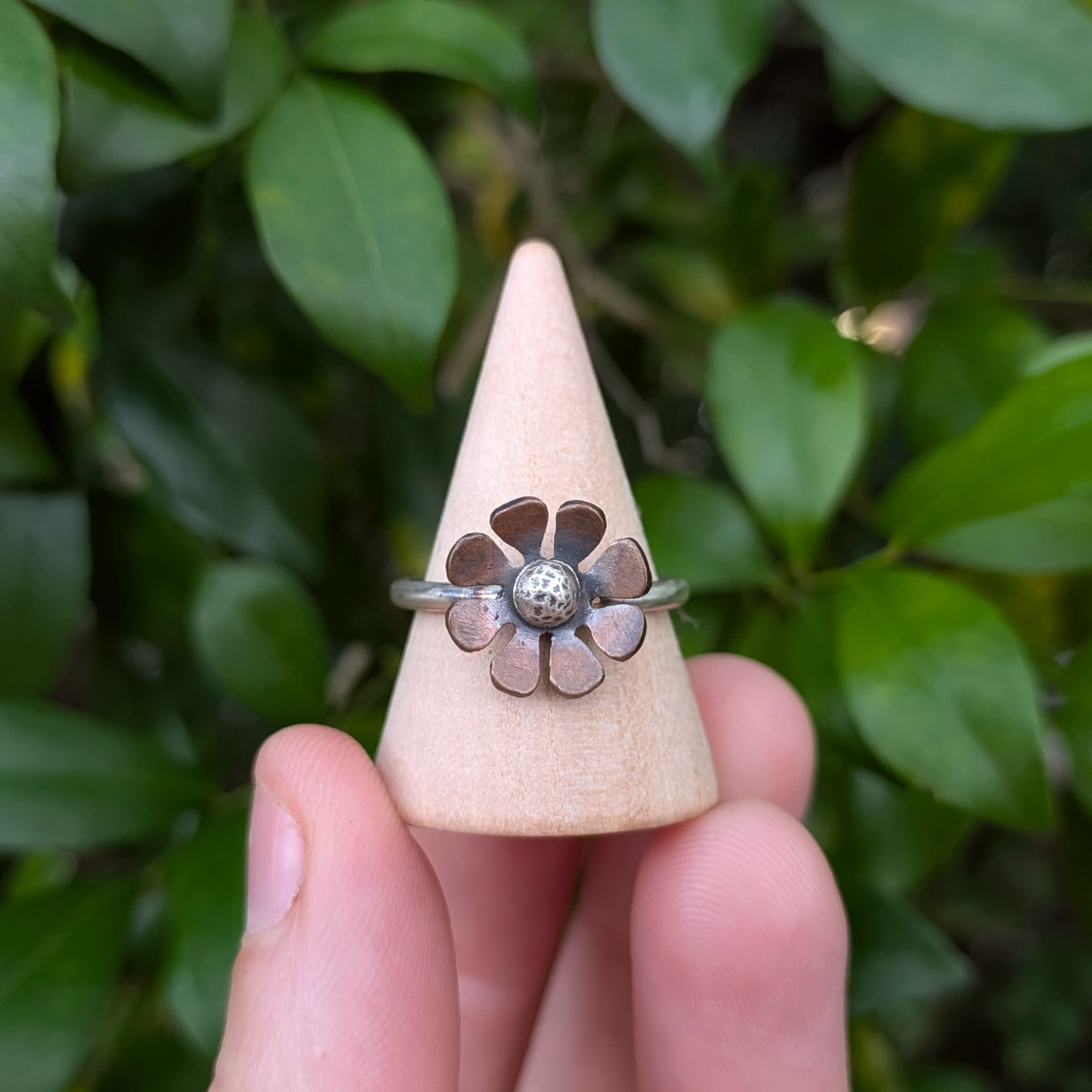 Copper Patina & Sterling Silver 8 Petal Flower Ring — Jemica Ostrofski