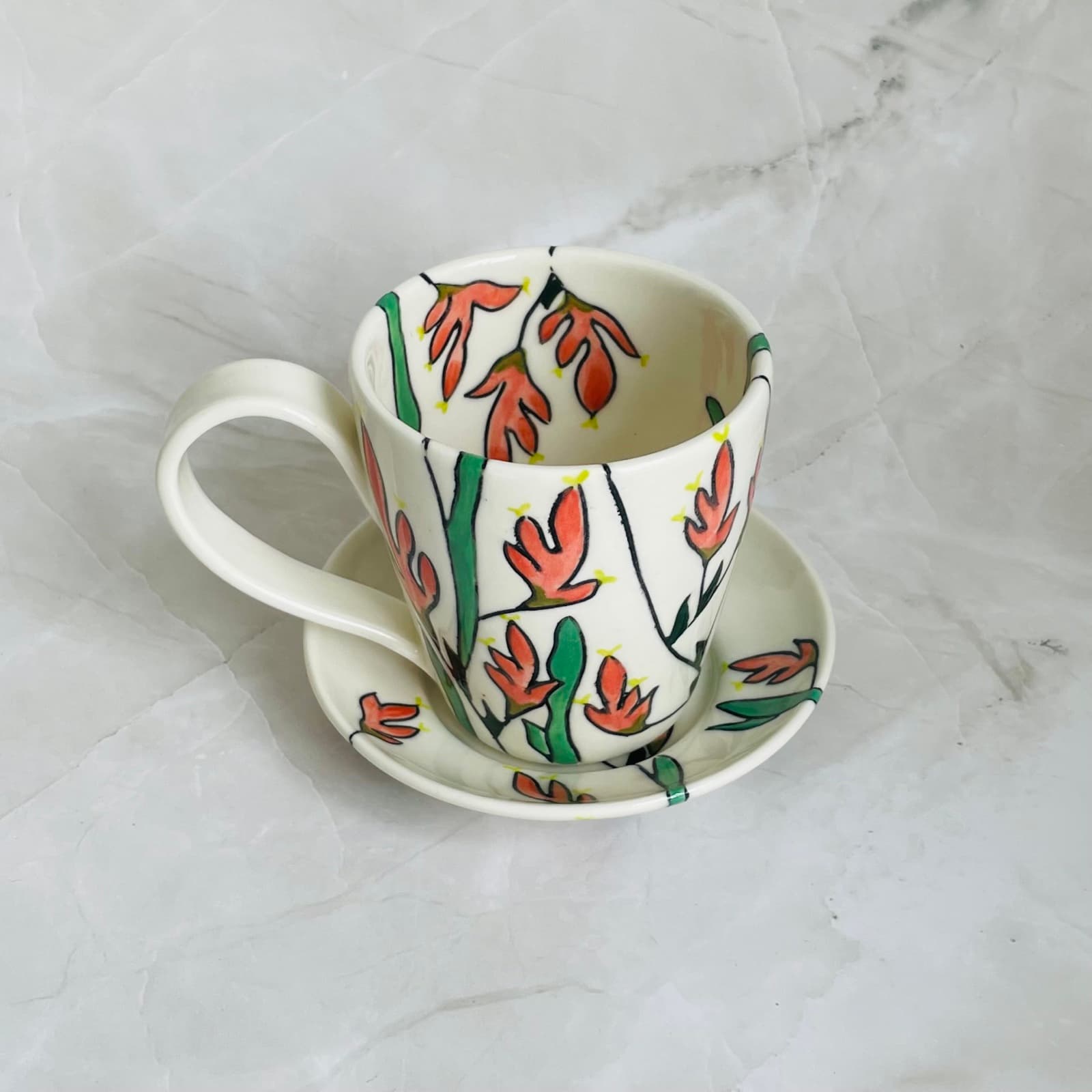 Pink Kangaroo Paw Doppio Cup & Saucer — Juni Margrie