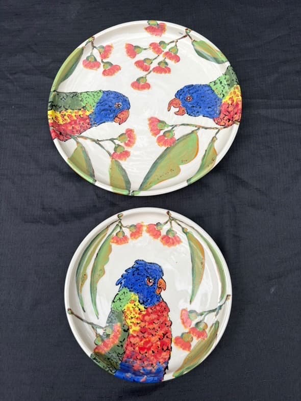 Rainbow Lorikeet & Gum Blossom Plate & Side Plate Set — Christine Pickett