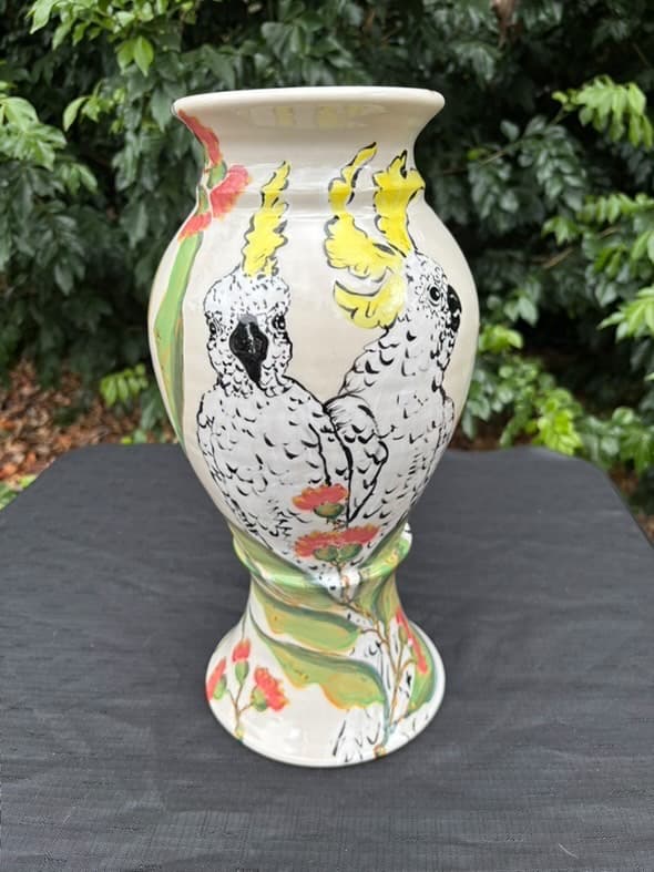 Cockatoo & Gum Blossom Vase — Christine Pickett