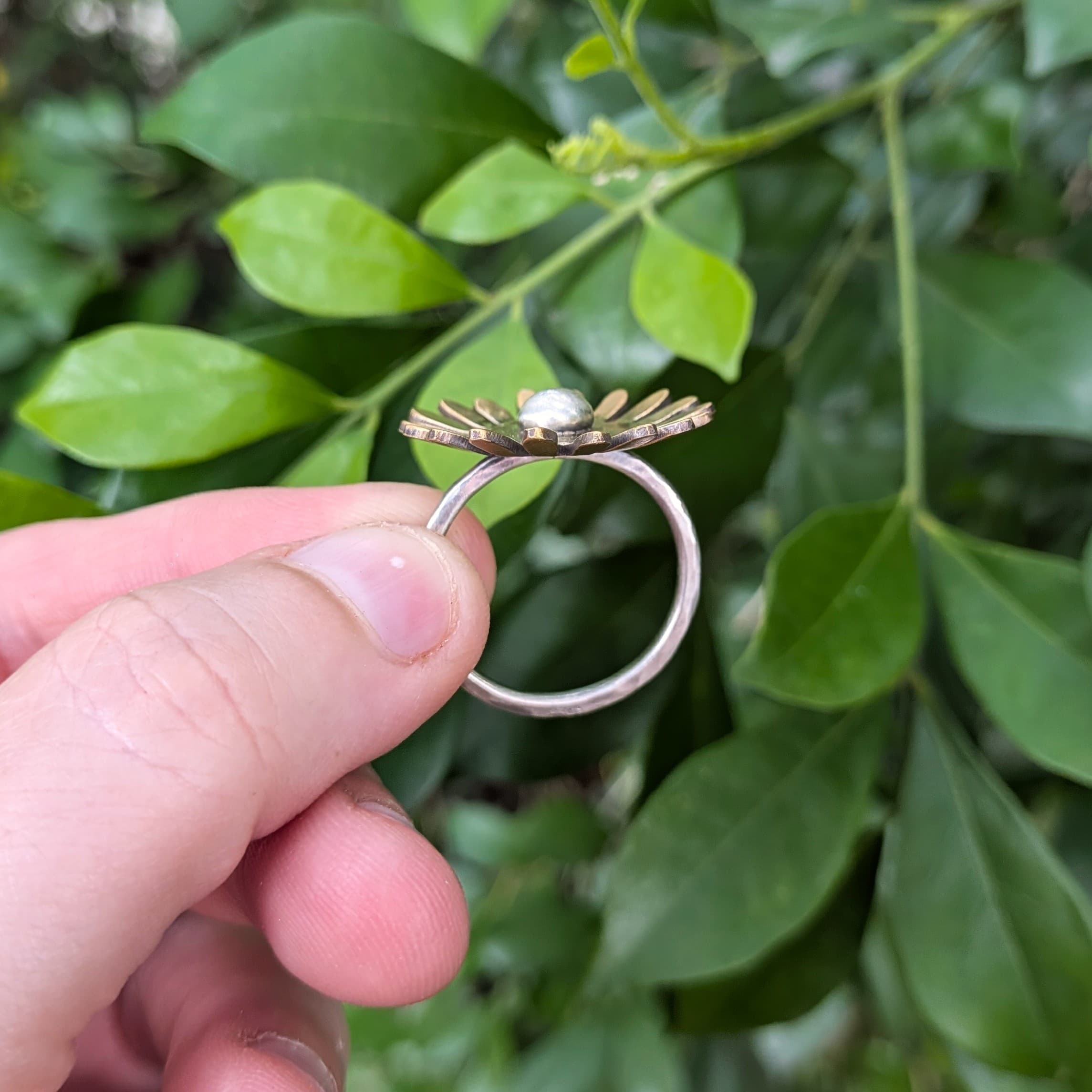 Brass & Sterling Silver 18 Petal Flower Ring — Jemica Ostrofski