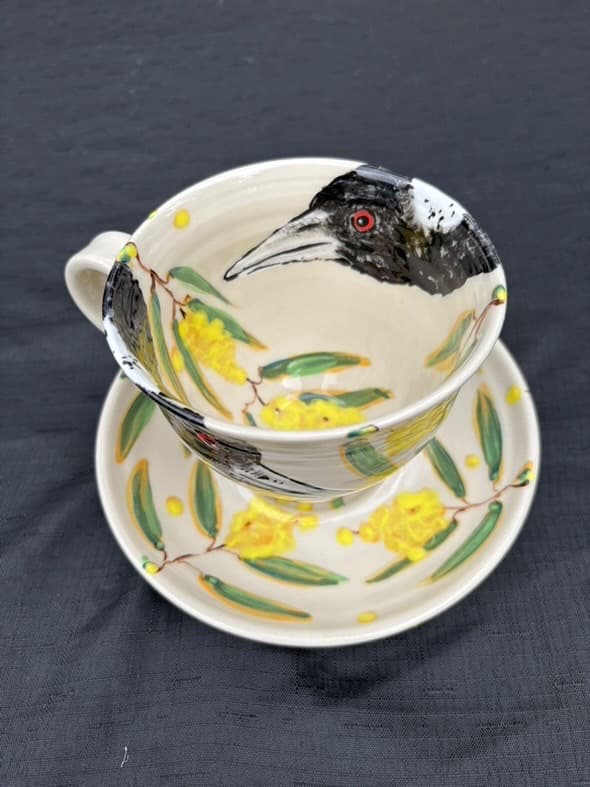 Magpie & Wattle Cup & Saucer (Large) — Christine Pickett