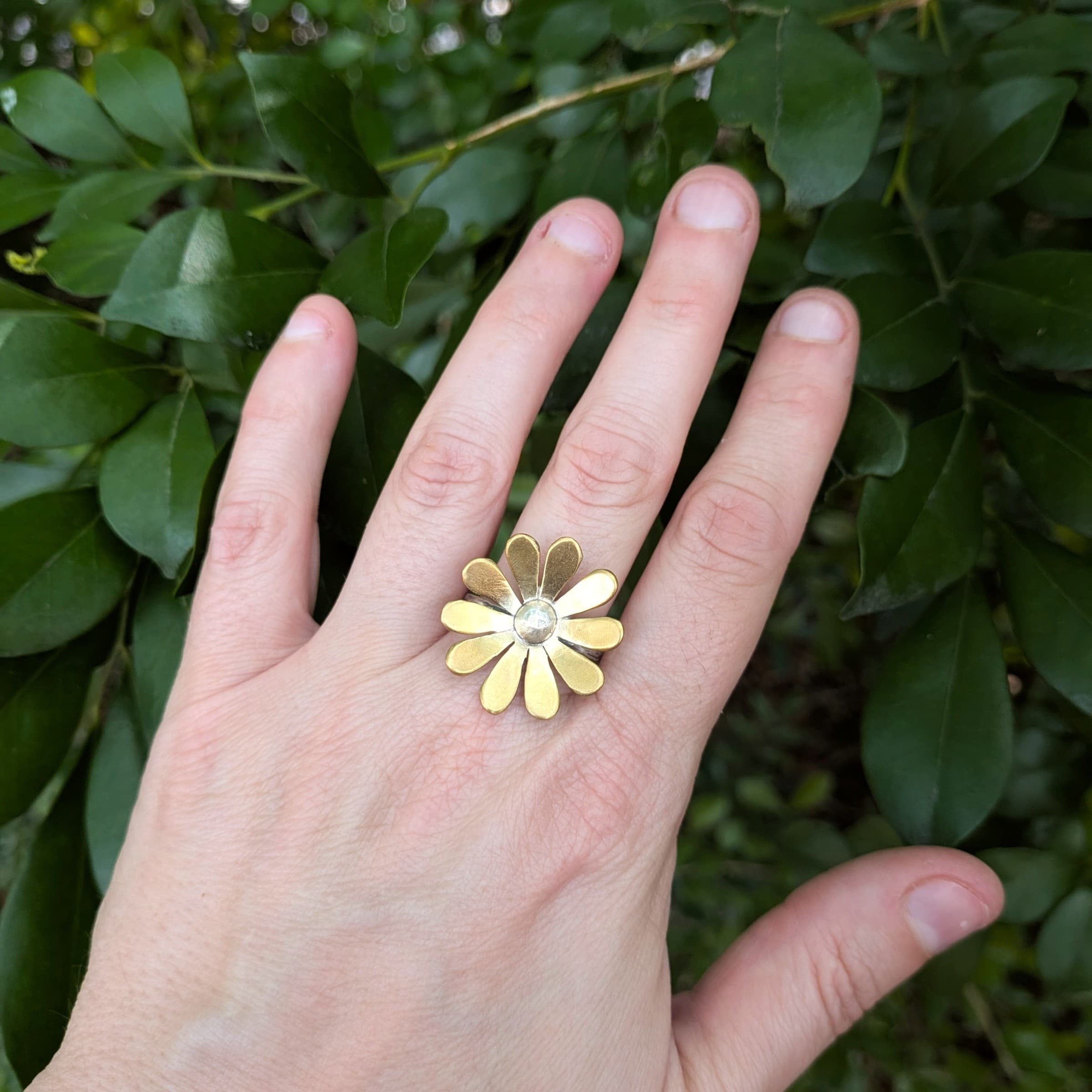 Brass & Sterling Silver 10 Petal Flower Ring — Jemica Ostrofski