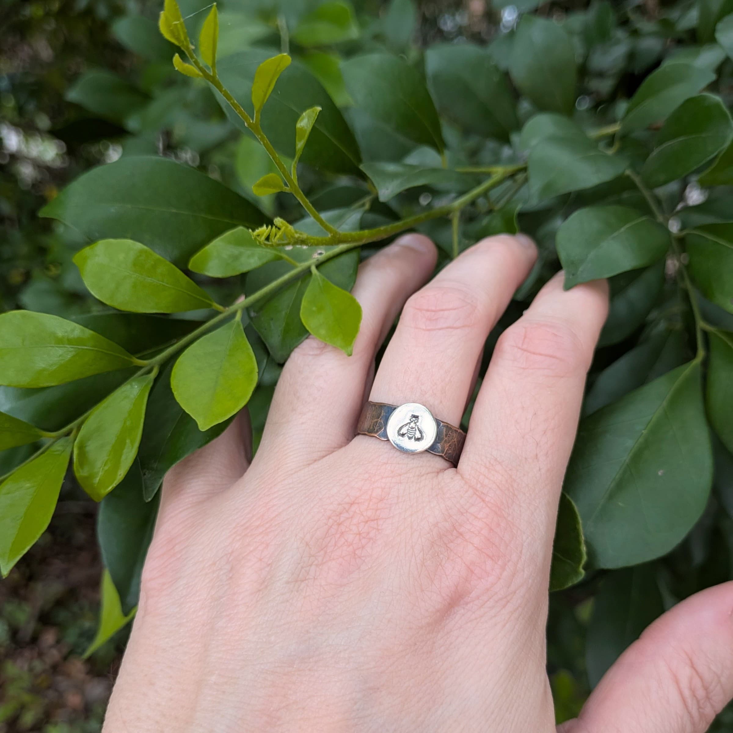 Sterling Silver & Copper Patina Bee Wide Ring — Jemica Ostrofski