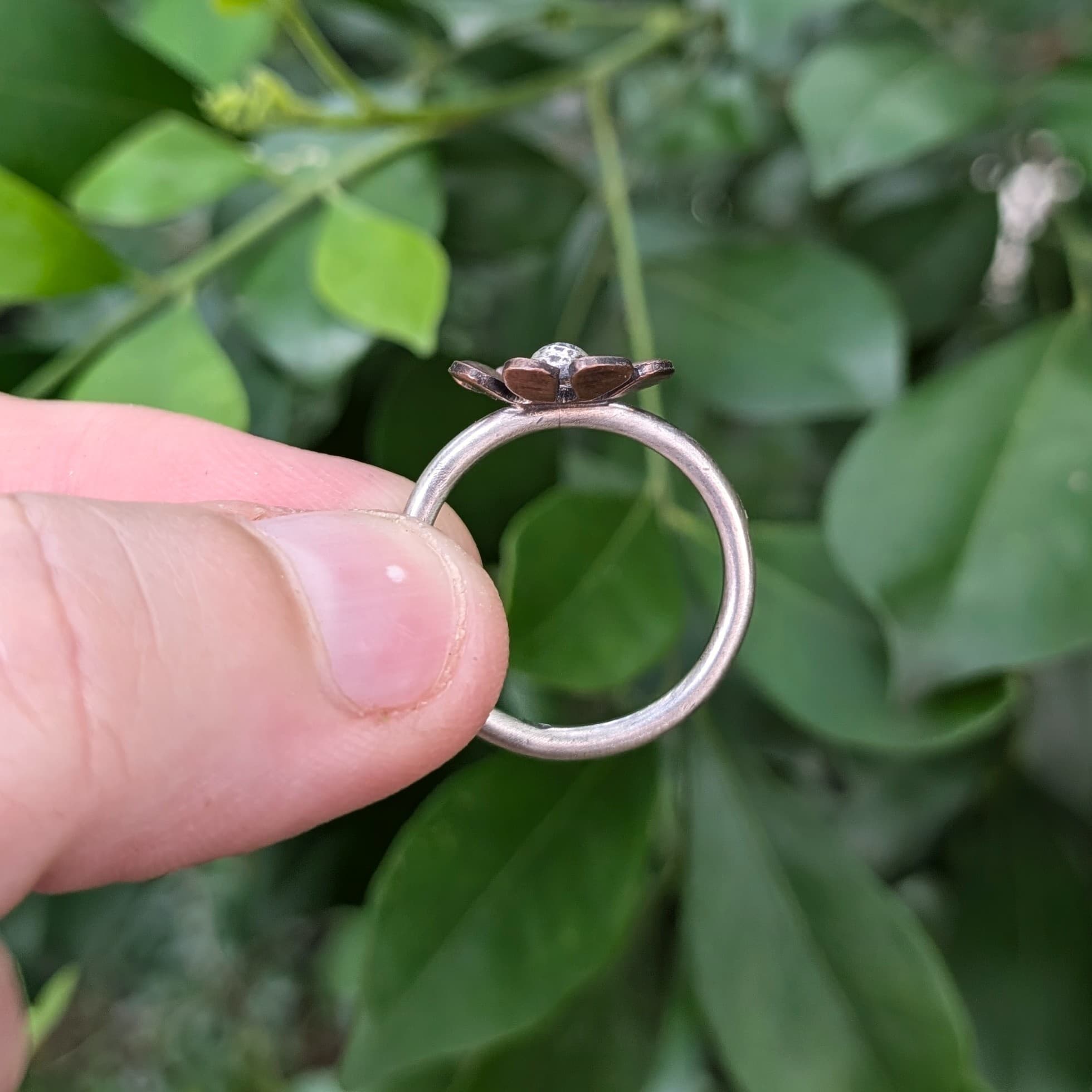 Copper Patina & Sterling Silver 8 Petal Flower Ring — Jemica Ostrofski