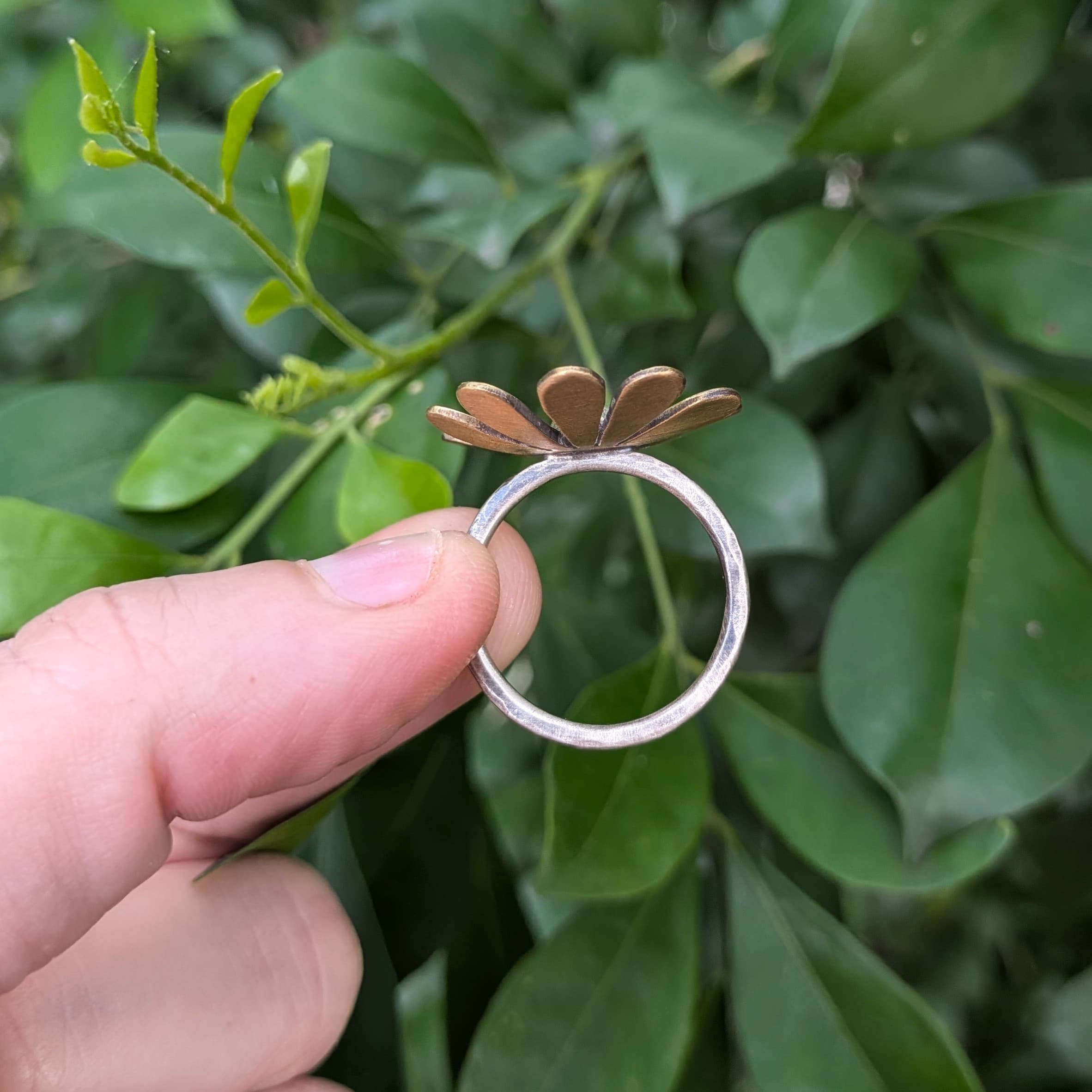 Brass & Sterling Silver 10 Petal Flower Ring — Jemica Ostrofski