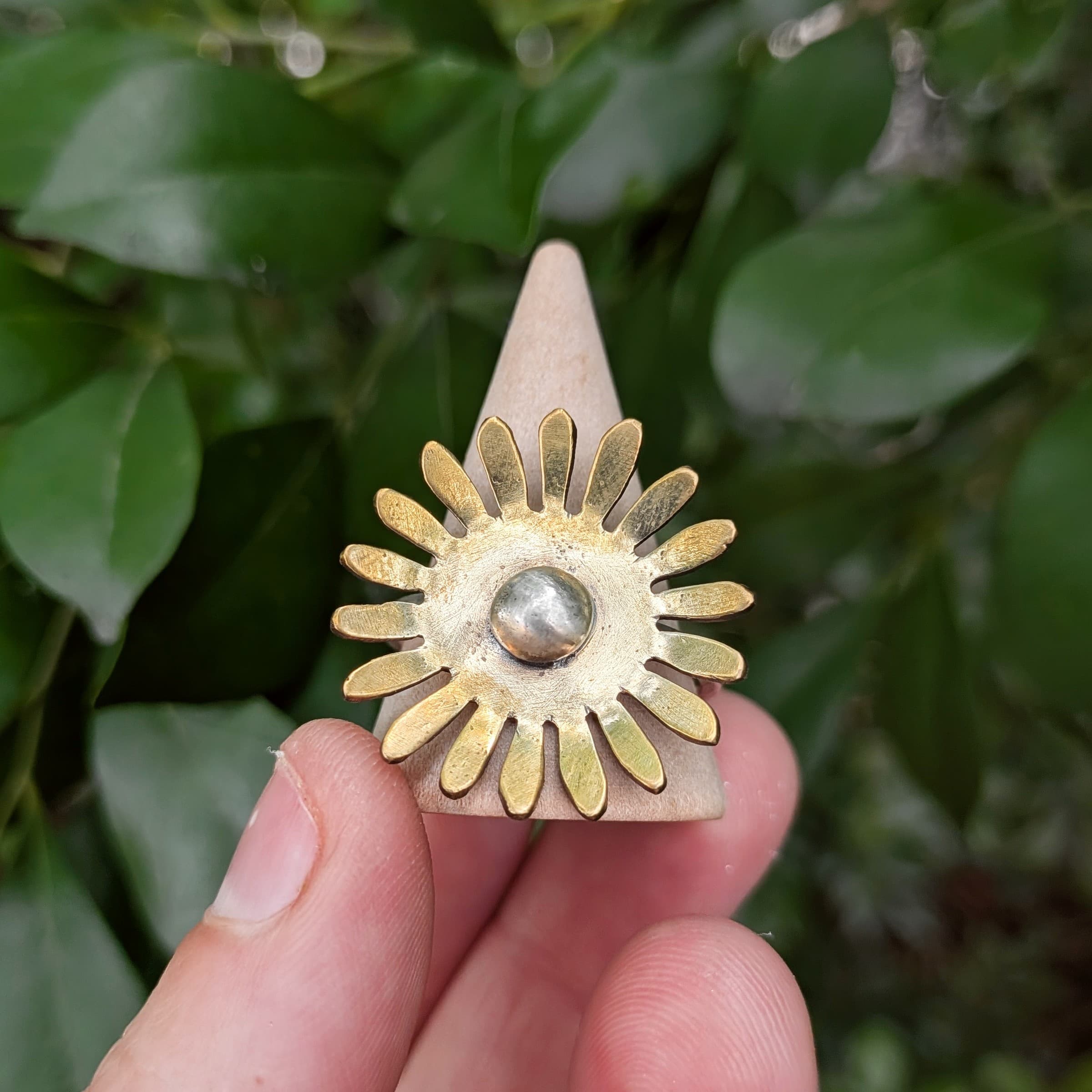Brass & Sterling Silver 18 Petal Flower Ring — Jemica Ostrofski