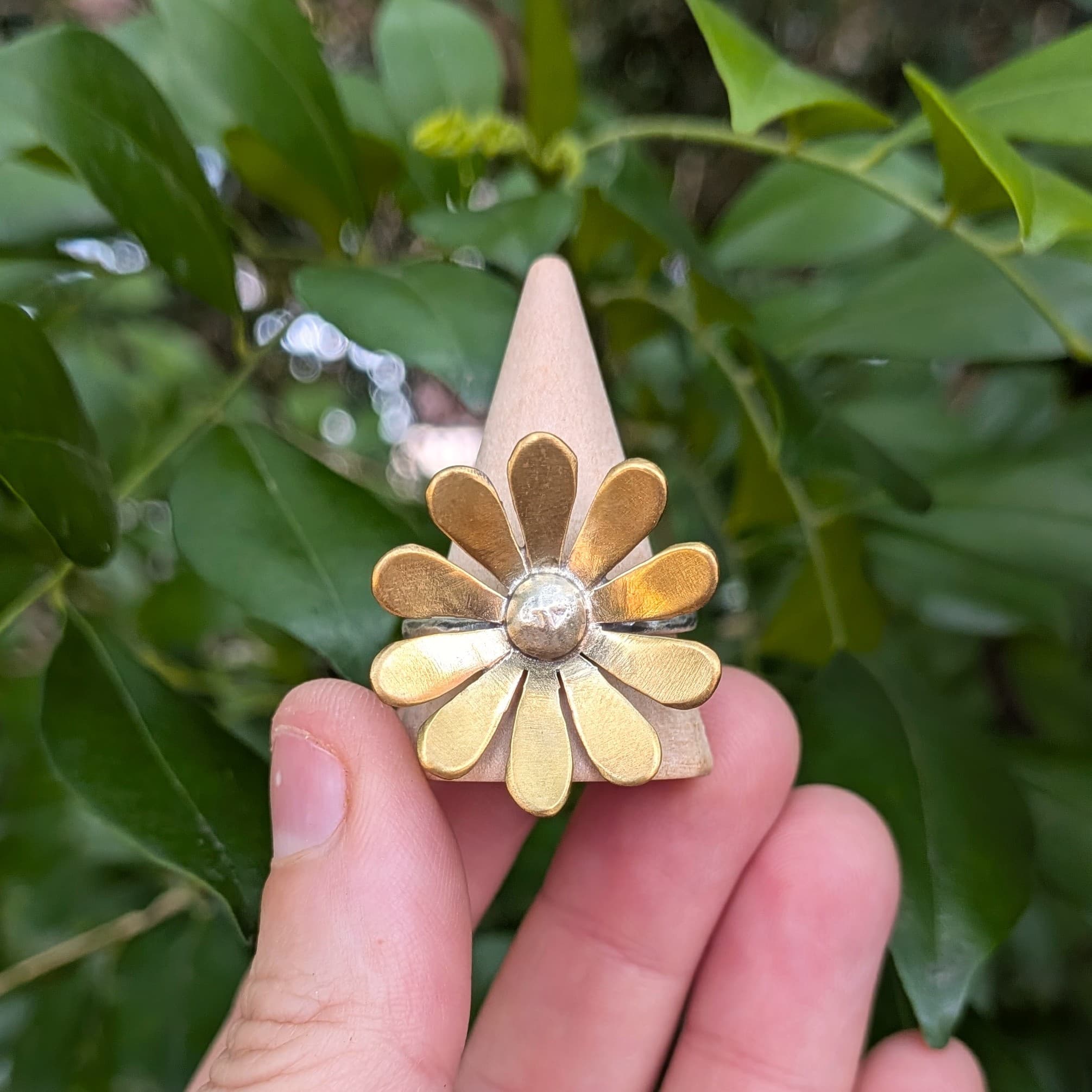 Brass & Sterling Silver 10 Petal Flower Ring — Jemica Ostrofski