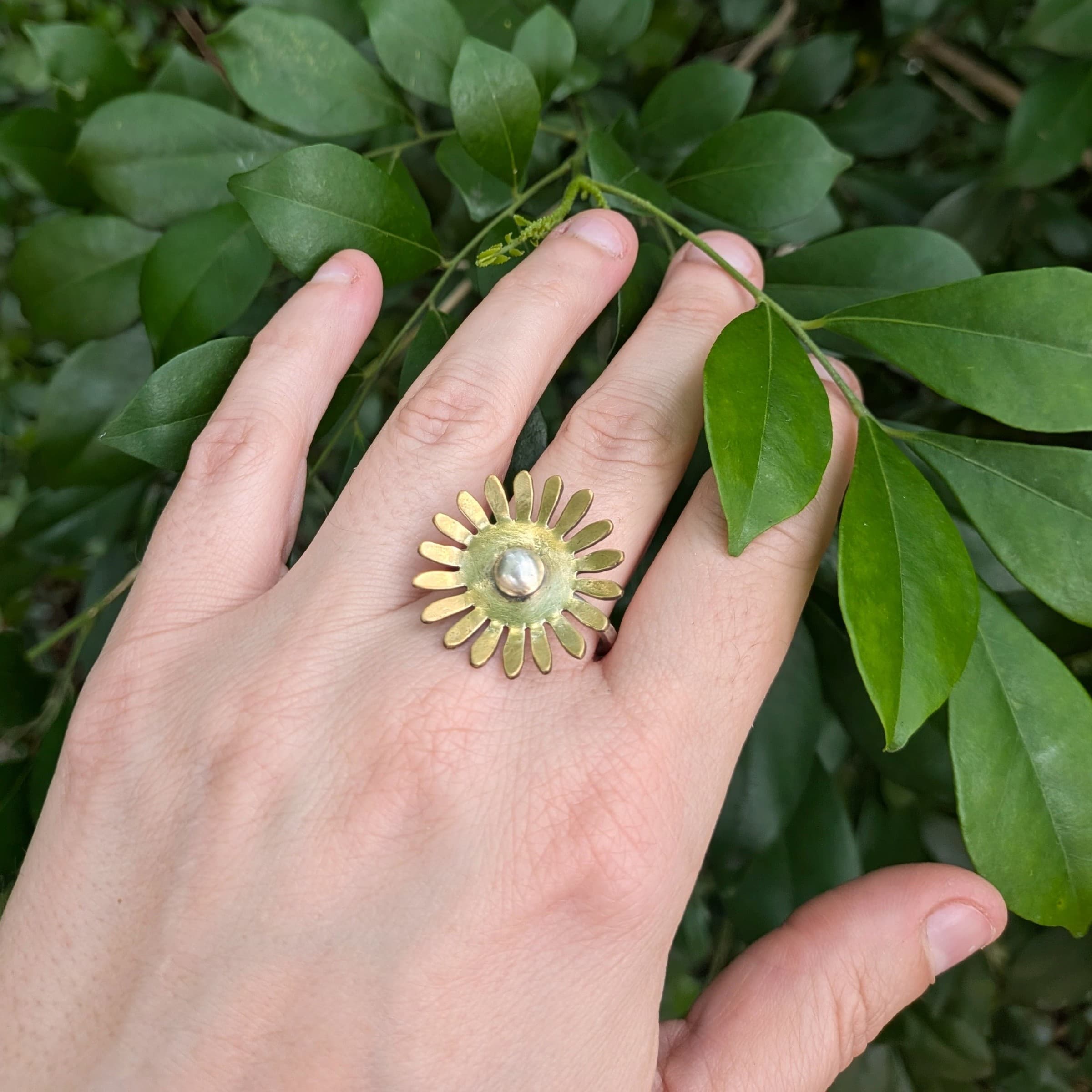 Brass & Sterling Silver 18 Petal Flower Ring — Jemica Ostrofski