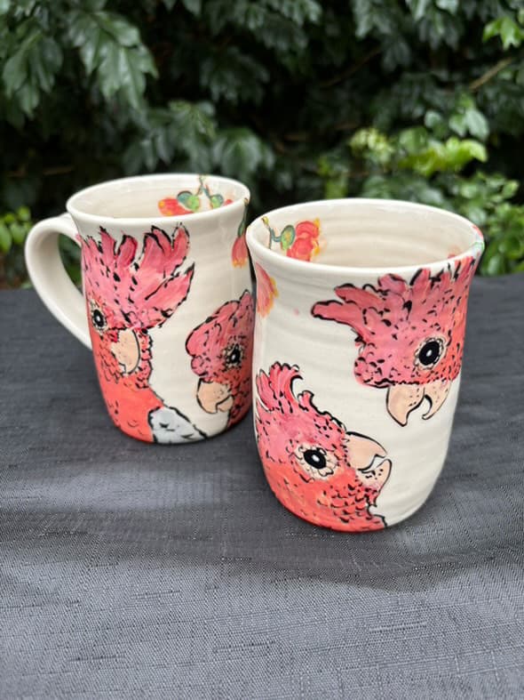 Galah & Gum Blossom Mugs (Set of 2) — Christine Pickett