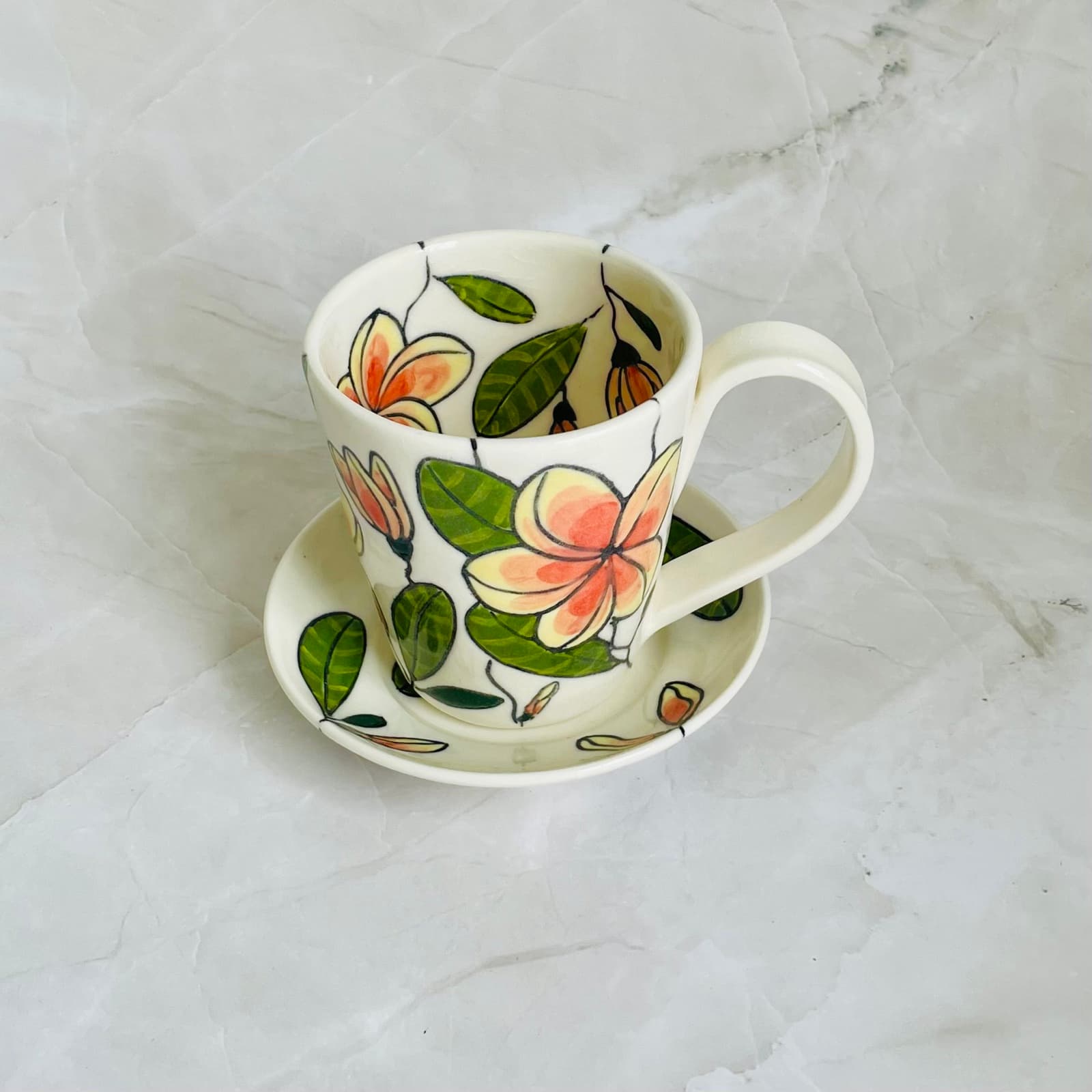 Pink Frangipani Doppio Cup & Saucer — Juni Margrie